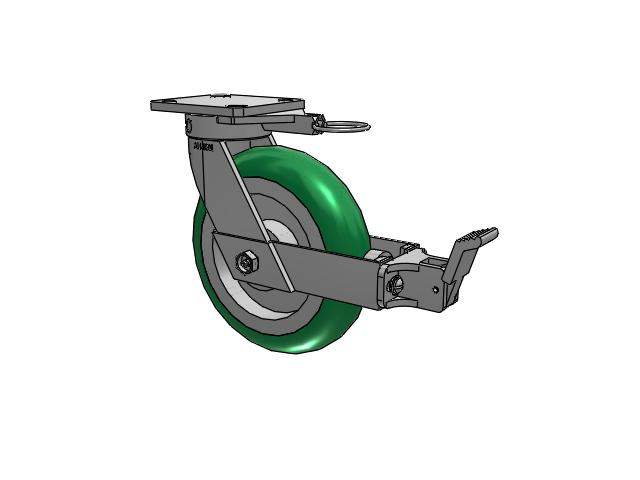 110 Series Kingpinless Top Plate Swivel Caster with 8 x 2 Green Tread on Aluminum Core PM - Round Polyurethane (Aluminum Core) Wheel and Face Brake
