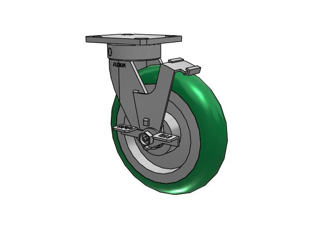 110 Series Kingpinless Top Plate Swivel Caster with 8 x 2 Green Tread on Aluminum Core PM - Round Polyurethane (Aluminum Core) Wheel and Face Brake