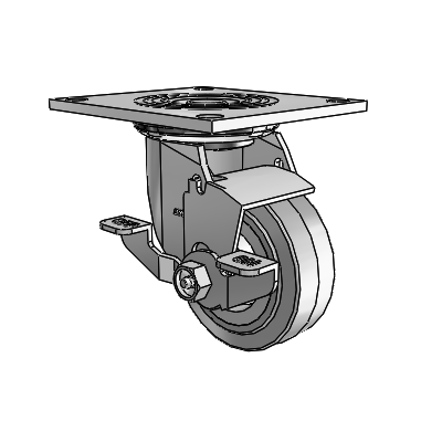 4 Series 1 1/2" Casters Top Plate Swivel Zinc with 4 x 1.5 Performa Rubber (Flat/Grey) Wheel and Top Lock Brake
