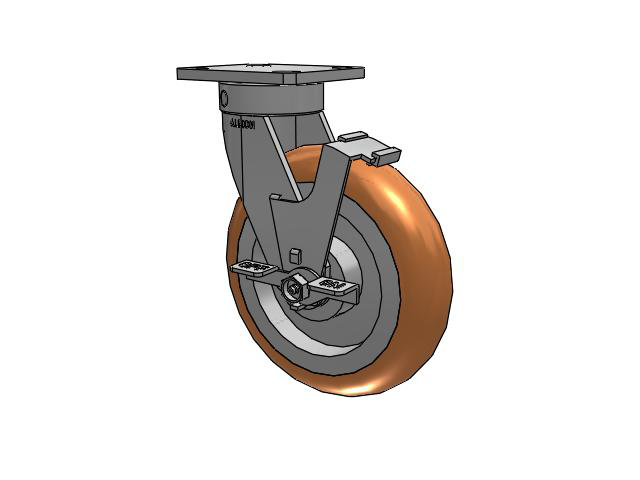 110 Series Kingpinless Top Plate Swivel Caster with 8 x 2 Green Tread on Aluminum Core PM - Round Polyurethane (Aluminum Core) Wheel and Face Brake