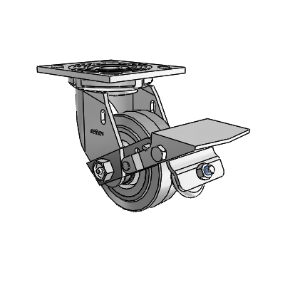 4 Series 1 1/2" Casters Top Plate Swivel Zinc with 4 x 1.5 Performa Rubber (Flat/Grey) Wheel and Tread Lock Brake