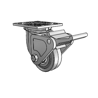 4 Series 1 1/2" Casters Top Plate Swivel Zinc with 4 x 1.5 Performa Rubber (Flat/Grey) Wheel and Tech Lock Brake