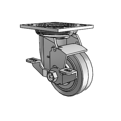4 Series 1 1/2" Casters Top Plate Swivel Zinc with 4 x 1.5 Performa Rubber (Flat/Grey) Wheel and Top Lock Brake