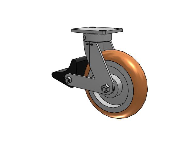 110 Series Kingpinless Top Plate Swivel Caster with 8 x 2 Green Tread on Aluminum Core PM - Round Polyurethane (Aluminum Core) Wheel and Poly Lock Integrated Brake