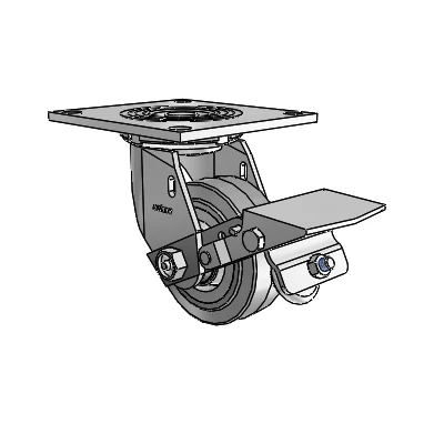 4 Series 1 1/2" Casters Top Plate Swivel Zinc with 4 x 1.5 Performa Rubber (Flat/Grey) Wheel and Tread Lock Brake