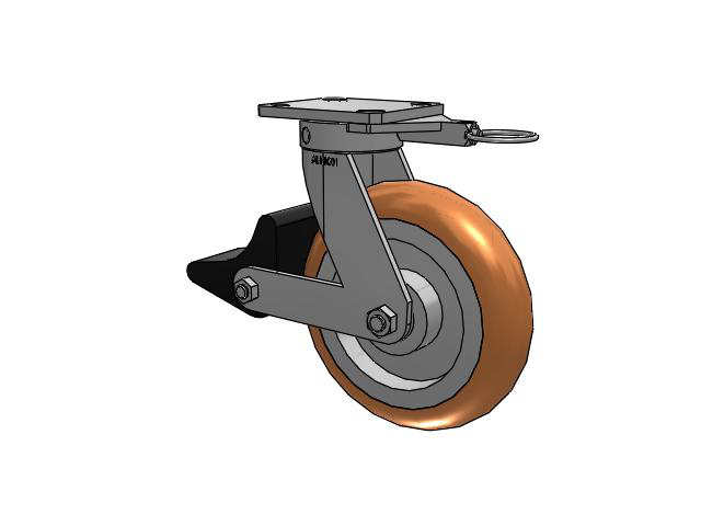 110 Series Kingpinless Top Plate Swivel Caster with 8 x 2 Green Tread on Aluminum Core PM - Round Polyurethane (Aluminum Core) Wheel and Poly Lock Integrated Brake