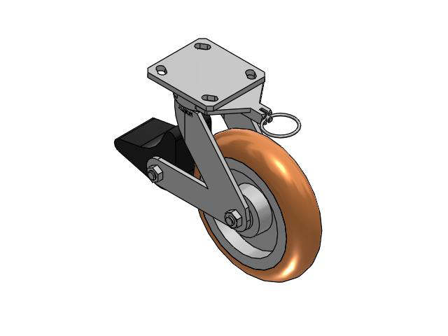 110 Series Kingpinless Top Plate Swivel Caster with 8 x 2 Green Tread on Aluminum Core PM - Round Polyurethane (Aluminum Core) Wheel and Poly Lock Integrated Brake