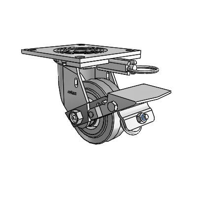 4 Series 1 1/2" Casters Top Plate Swivel Zinc with 4 x 1.5 Performa Rubber (Flat/Grey) Wheel and Tread Lock Brake
