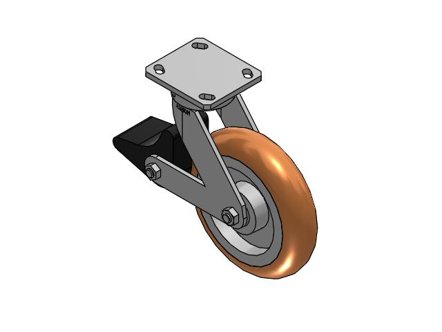 110 Series Kingpinless Top Plate Swivel Caster with 8 x 2 Green Tread on Aluminum Core PM - Round Polyurethane (Aluminum Core) Wheel and Poly Lock Integrated Brake