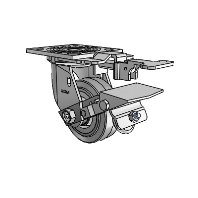 4 Series 1 1/2" Casters Top Plate Swivel Zinc with 4 x 1.5 Performa Rubber (Flat/Grey) Wheel and Tread Lock Brake