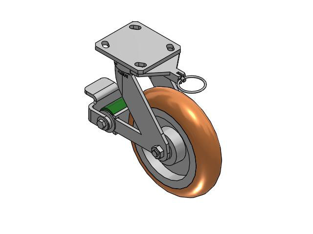 110 Series Kingpinless Top Plate Swivel Caster with 8 x 2 Green Tread on Aluminum Core PM - Round Polyurethane (Aluminum Core) Wheel and Poly Cam Brake