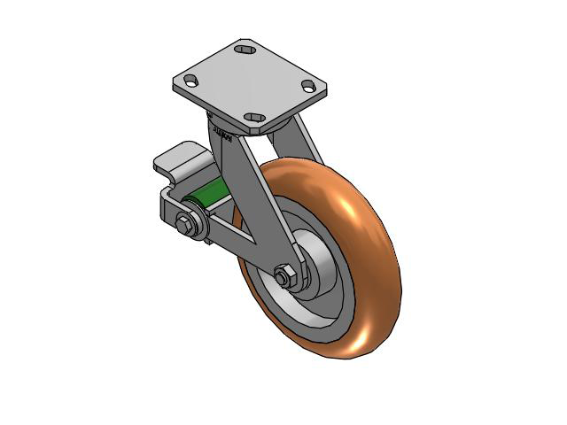 110 Series Kingpinless Top Plate Swivel Caster with 8 x 2 Green Tread on Aluminum Core PM - Round Polyurethane (Aluminum Core) Wheel and Poly Cam Brake