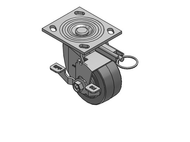 4 Series 2 Inch Wide Top Plate Swivel Caster with 4 x 2 Performa Rubber (Flat/Grey) Wheel and Top Lock Brake