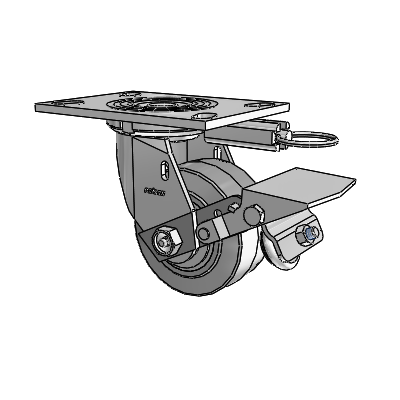 4 Series 2 Inch Wide Top Plate Swivel Caster with 4 x 2 Performa Rubber (Flat/Grey) Wheel and Tread Lock Brake