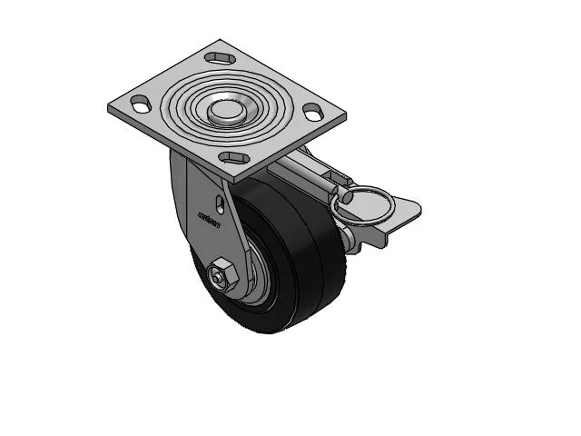 4 Series 2 Inch Wide Top Plate Swivel Caster Caster with 4 x 2 Performa Rubber (Flat/Black) Wheel and Side Lock Brake