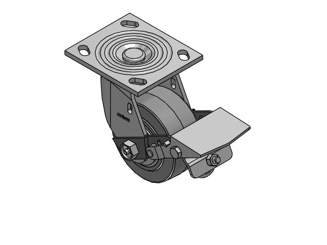 4 Series 2 Inch Wide Top Plate Swivel Caster Caster with 4 x 2 Performa Rubber (Flat/Grey) Wheel and Tread Lock Brake