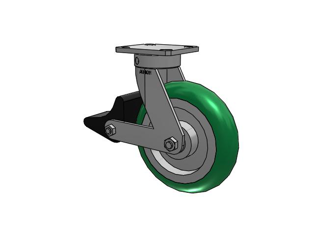110 Series Kingpinless Top Plate Swivel Caster with 8 x 2 Green Tread on Aluminum Core PM - Round Polyurethane (Aluminum Core) Wheel and Poly Lock Integrated Brake