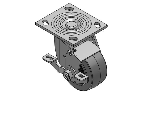 Rueda giratoria de la serie 4 con placa superior de 2 pulgadas de ancho, con 4 ruedas de goma Performa de 2 pulgadas (planas/conductoras) y freno de bloqueo superior