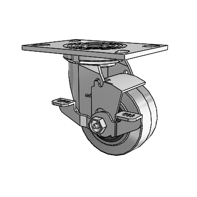 Rueda giratoria de la serie 4 con placa superior de 2 pulgadas de ancho, con 4 ruedas de goma Performa de 2 pulgadas (planas/conductoras) y freno de bloqueo superior