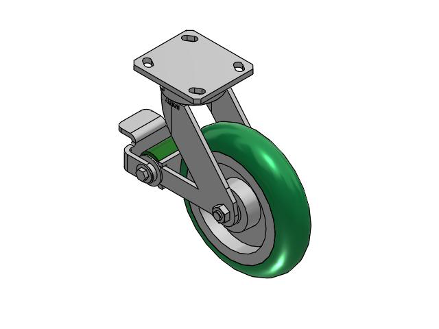 110 Series Kingpinless Top Plate Swivel Caster with 8 x 2 Green Tread on Aluminum Core PM - Round Polyurethane (Aluminum Core) Wheel and Poly Cam Brake