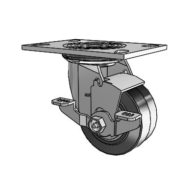 4 Series 2 Inch Wide Top Plate Swivel Caster Caster with 4 x 2 Performa Rubber (Flat/Black) Wheel and Top Lock Brake