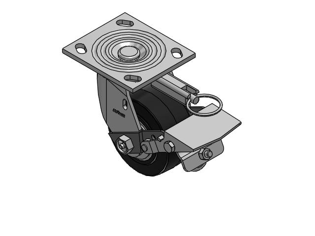 4 Series 2 Inch Wide Top Plate Swivel Caster Caster with 4 x 2 Performa Rubber (Flat/Black) Wheel and Tread Lock Brake