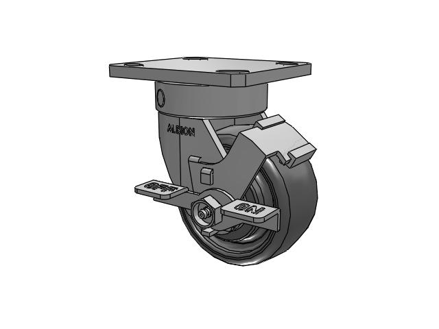 110 Series Kingpinless Top Plate Swivel Caster with 4 x 2 Grey Elastomer SE - Solid Elastomer Wheel and Face Brake