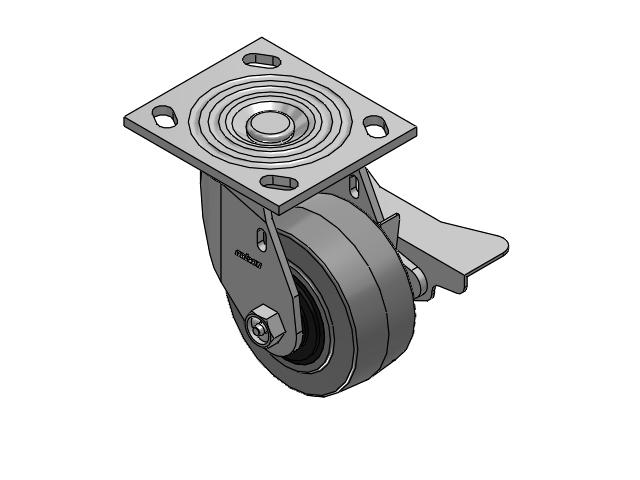4 Series 2 Inch Wide Top Plate Swivel Caster Caster with 4 x 2 Performa Rubber (Flat/Conductive) Wheel and Side Lock Brake