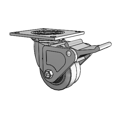 4 Series 2 Inch Wide Top Plate Swivel Caster Caster with 4 x 2 Performa Rubber (Flat/Conductive) Wheel and Tech Lock Brake