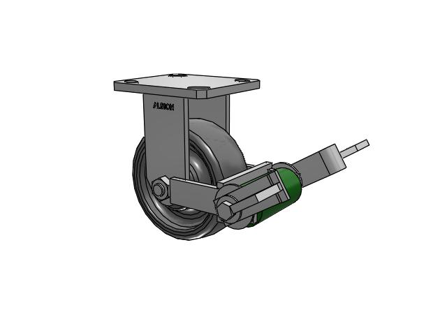 110 Series Kingpinless Top Plate Rigid Caster with 5 x 2 Grey Elastomer SE - Solid Elastomer Wheel and Poly Cam Brake