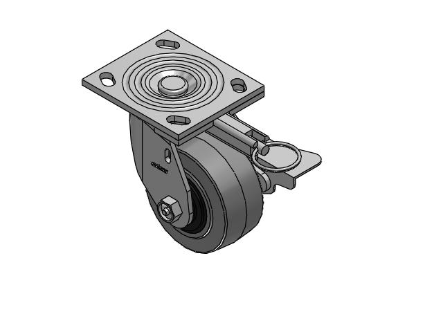 4 Series 2 Inch Wide Top Plate Swivel Caster Caster with 4 x 2 Performa Rubber (Flat/Conductive) Wheel and Side Lock Brake