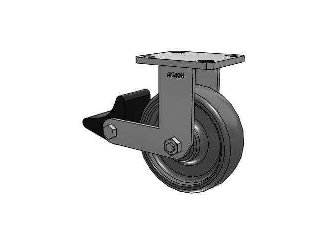 110 Series Kingpinless Top Plate Rigid Caster with 6 x 2 Grey Elastomer SE - Solid Elastomer Wheel and Poly Lock Integrated Brake