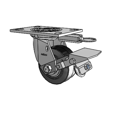 4 Series 2 Inch Wide Top Plate Swivel Caster Caster with 4 x 2 Performa Rubber (Flat/Black) Wheel and Tread Lock Brake