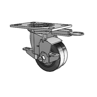 4 Series 2 Inch Wide Top Plate Swivel Caster Caster with 4 x 2 Performa Rubber (Flat/Black) Wheel and Top Lock Brake