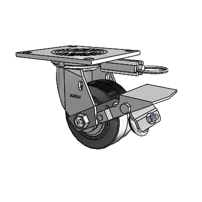 4 Series 2 Inch Wide Top Plate Swivel Caster Caster with 4 x 2 Performa Rubber (Flat/Black) Wheel and Tread Lock Brake