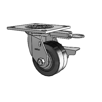 4 Series 2 Inch Wide Top Plate Swivel Caster Caster with 4 x 2 Performa Rubber (Flat/Black) Wheel and Side Lock Brake