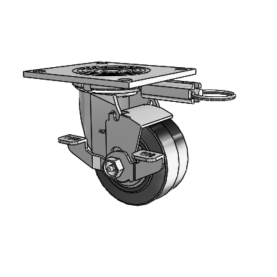 4 Series 2 Inch Wide Top Plate Swivel Caster Caster with 4 x 2 Performa Rubber (Flat/Black) Wheel and Top Lock Brake