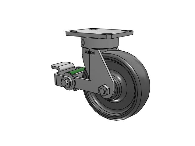 110 Series Kingpinless Top Plate Swivel Caster with 6 x 2 Grey Elastomer SE - Solid Elastomer Wheel and Poly Cam Brake