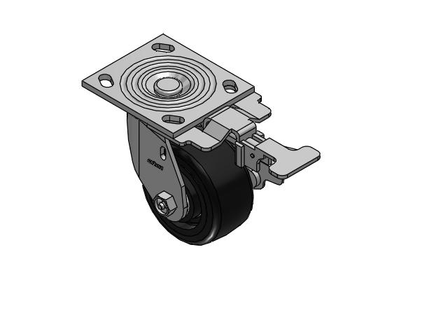 4 Series 2 Inch Wide Top Plate Swivel Caster Caster with 4 x 2 Trans-forma LT (Flat) Wheel and Side Lock Brake