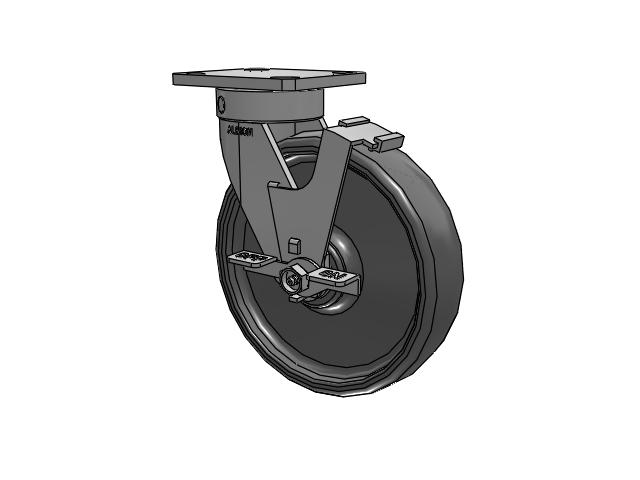 110 Series Kingpinless Top Plate Swivel Caster with 8 x 2 Grey Elastomer SE - Solid Elastomer Wheel and Face Brake