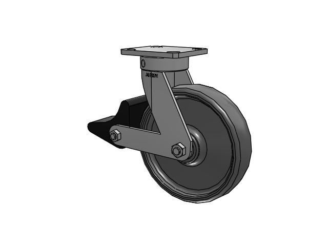 110 Series Kingpinless Top Plate Swivel Caster with 8 x 2 Grey Elastomer SE - Solid Elastomer Wheel and Poly Lock Integrated Brake