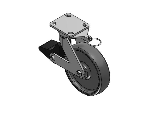 110 Series Kingpinless Top Plate Swivel Caster with 8 x 2 Grey Elastomer SE - Solid Elastomer Wheel and Poly Lock Integrated Brake