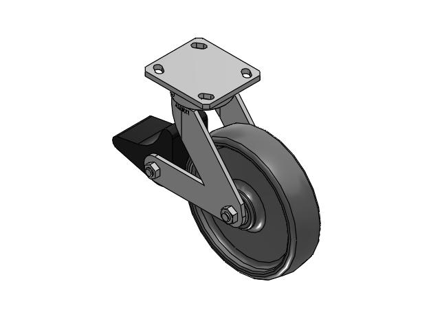 110 Series Kingpinless Top Plate Swivel Caster with 8 x 2 Grey Elastomer SE - Solid Elastomer Wheel and Poly Lock Integrated Brake