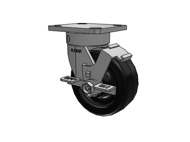 110 Series Kingpinless Top Plate Swivel Caster with 5 x 2 Black Phenolic Resin TM - Phenolic Wheel and Face Brake