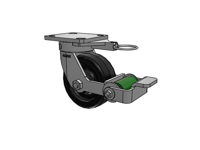 110 Series Kingpinless Top Plate Swivel Caster with 5 x 2 Black Phenolic Resin TM - Phenolic Wheel and Poly Cam Brake
