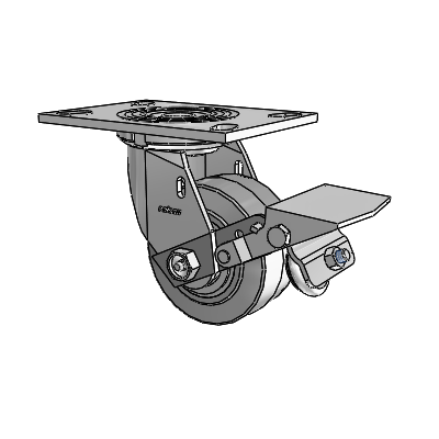 4 Series 2 Inch Wide Top Plate Swivel Caster Caster with 4 x 2 Performa Rubber (Flat/Grey) Wheel and Tread Lock Brake