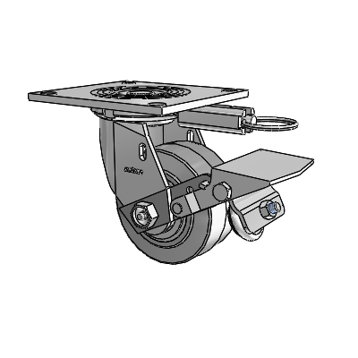 4 Series 2 Inch Wide Top Plate Swivel Caster Caster with 4 x 2 Performa Rubber (Flat/Grey) Wheel and Tread Lock Brake