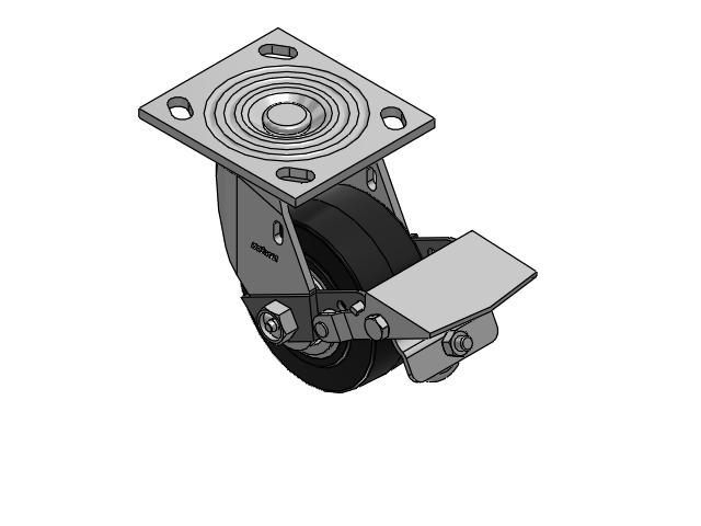 4 Series 2 Inch Wide Top Plate Swivel Caster Caster with 4 x 2 Performa Rubber (Flat/Black) Wheel and Tread Lock Brake