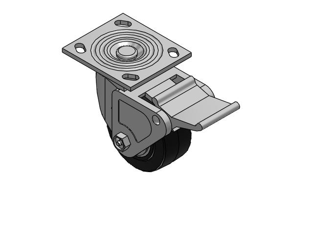4 Series 2 Inch Wide Top Plate Swivel Caster Caster with 4 x 2 Performa Rubber (Flat/Black) Wheel and Tech Lock Brake