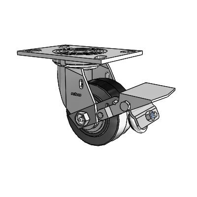 4 Series 2 Inch Wide Top Plate Swivel Caster Caster with 4 x 2 Performa Rubber (Flat/Black) Wheel and Tread Lock Brake